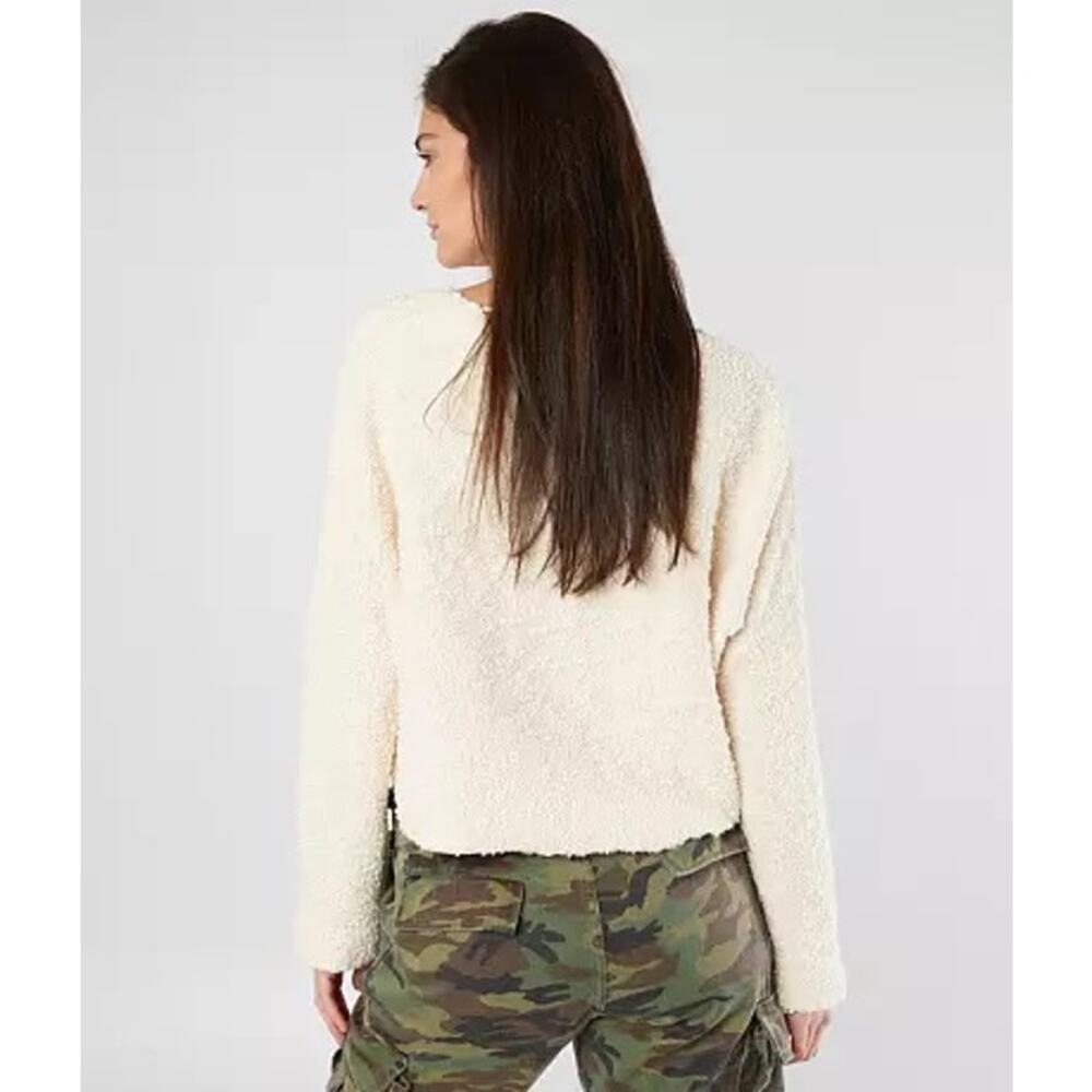 Free People Popcorn Cropped V-Neck Sweater Cream Small - Picture 3 of 10
